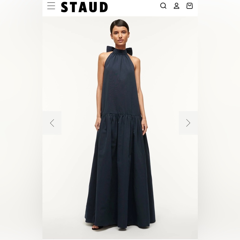 STAUD Navy Blue Halter Maxi Dress